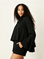 Black Ruffle Crop Top Short Set