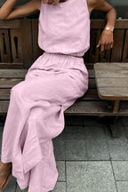Casual Solid Colour Slit O Neck Sleeveless Two Pieces