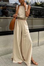Casual Solid Colour Slit O Neck Sleeveless Two Pieces
