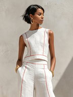 Cotton-Blend Contrast-Stitched Pants Set