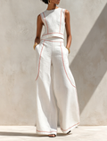 Cotton-Blend Contrast-Stitched Pants Set