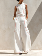 Cotton-Blend Contrast-Stitched Pants Set