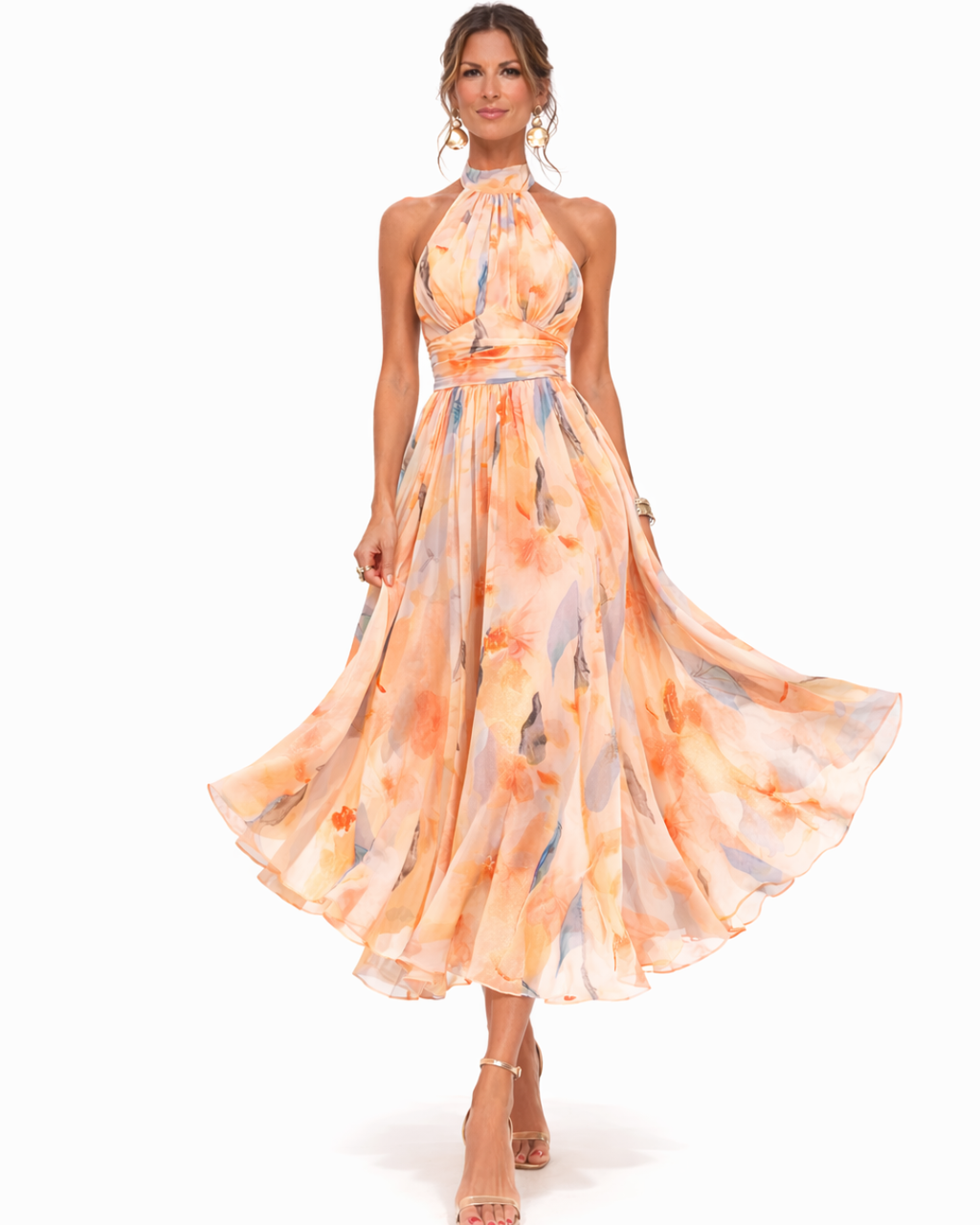 Aurora | Halter Neck Dress with Watercolor Print
