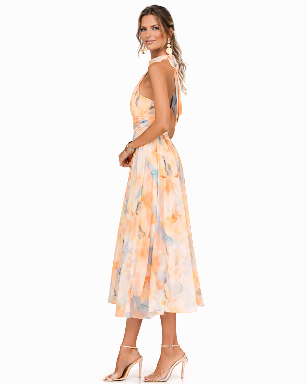 Aurora | Halter Neck Dress with Watercolor Print