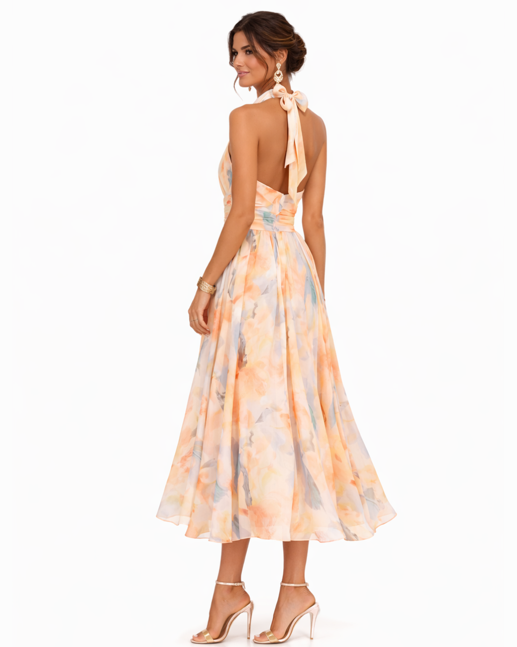 Aurora | Halter Neck Dress with Watercolor Print