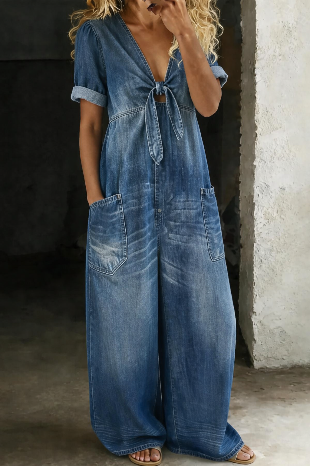 Mamma Mia Short Sleeve Denim Jumpsuit