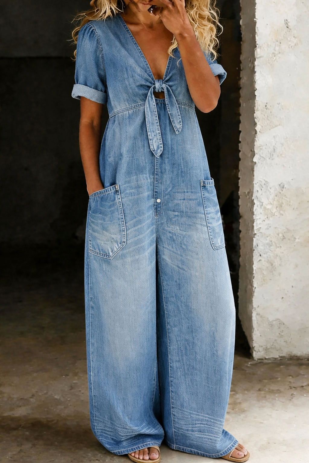 Mamma Mia Short Sleeve Denim Jumpsuit