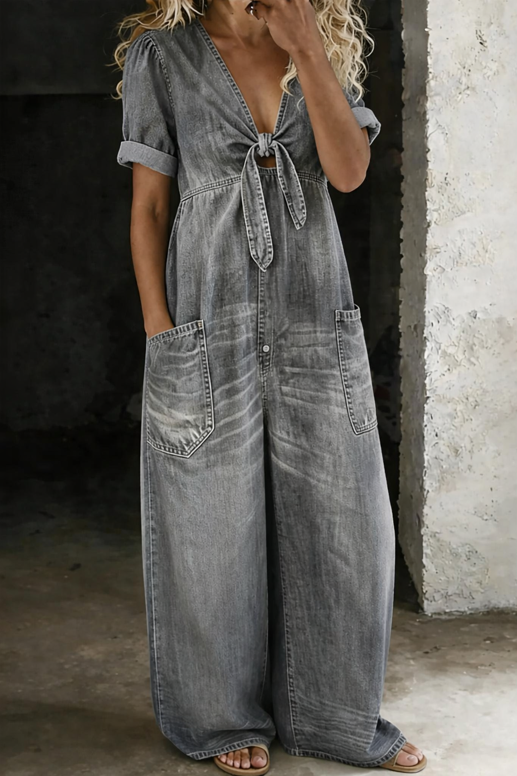 Mamma Mia Short Sleeve Denim Jumpsuit