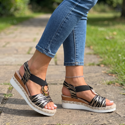 AVELMERE METAL-RING WEDGE SANDALS