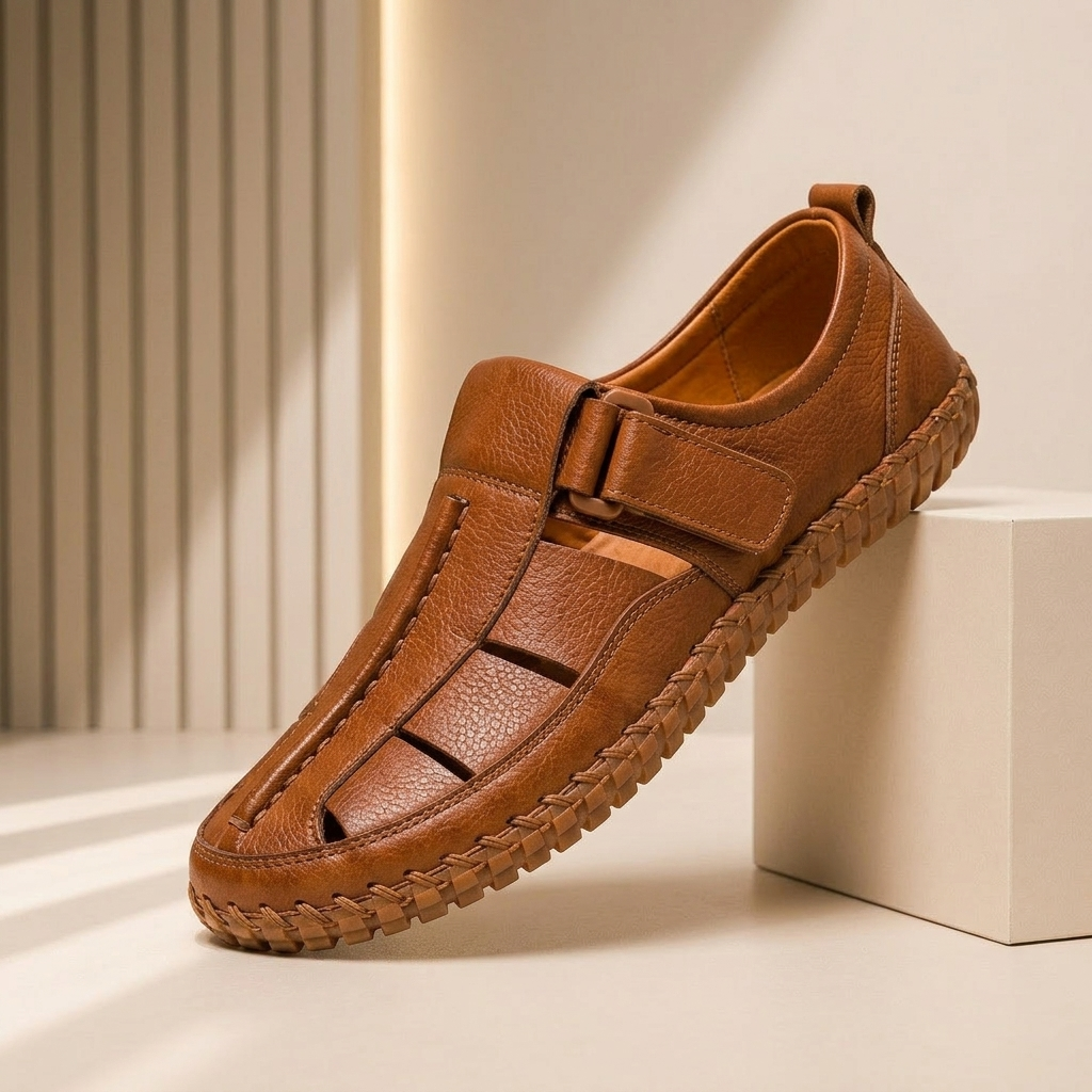 KIRKHAM CAGE-WEAVE LEATHER SANDALS