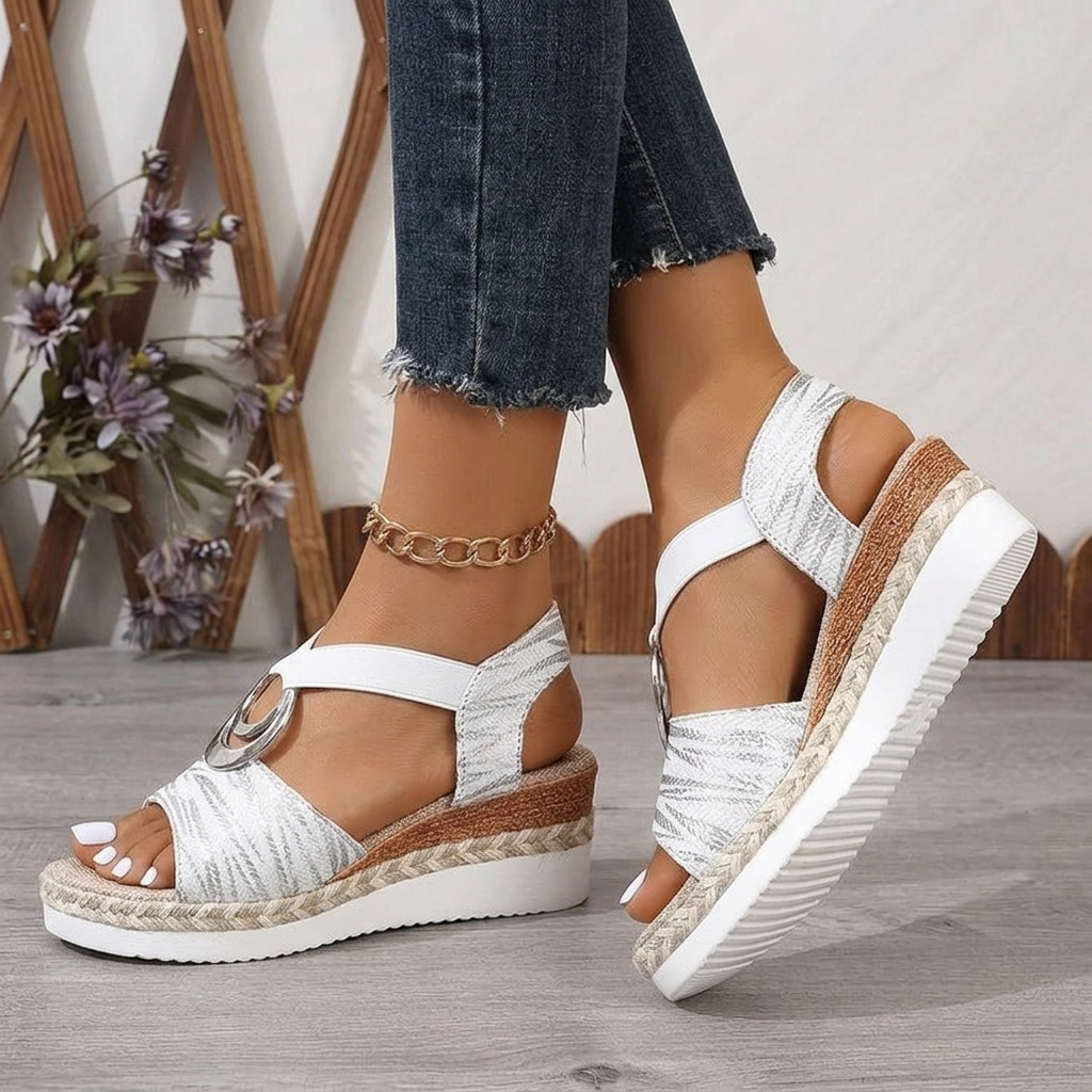 AVELMERE METAL-RING WEDGE SANDALS