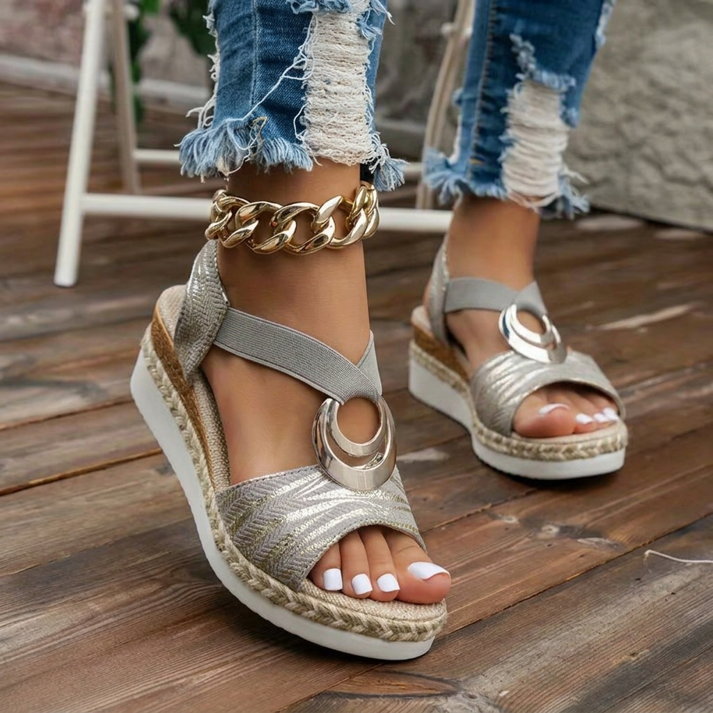 AVELMERE METAL-RING WEDGE SANDALS