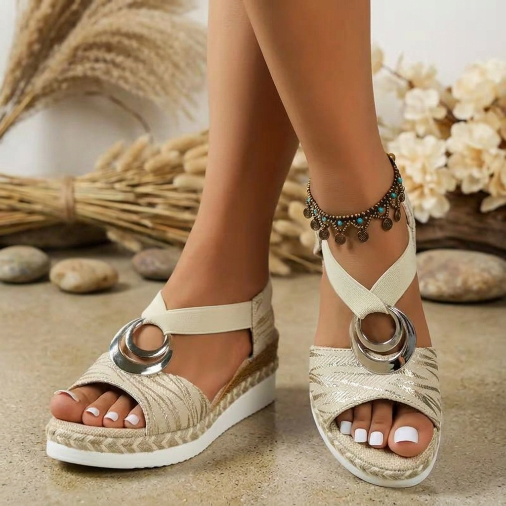 AVELMERE METAL-RING WEDGE SANDALS