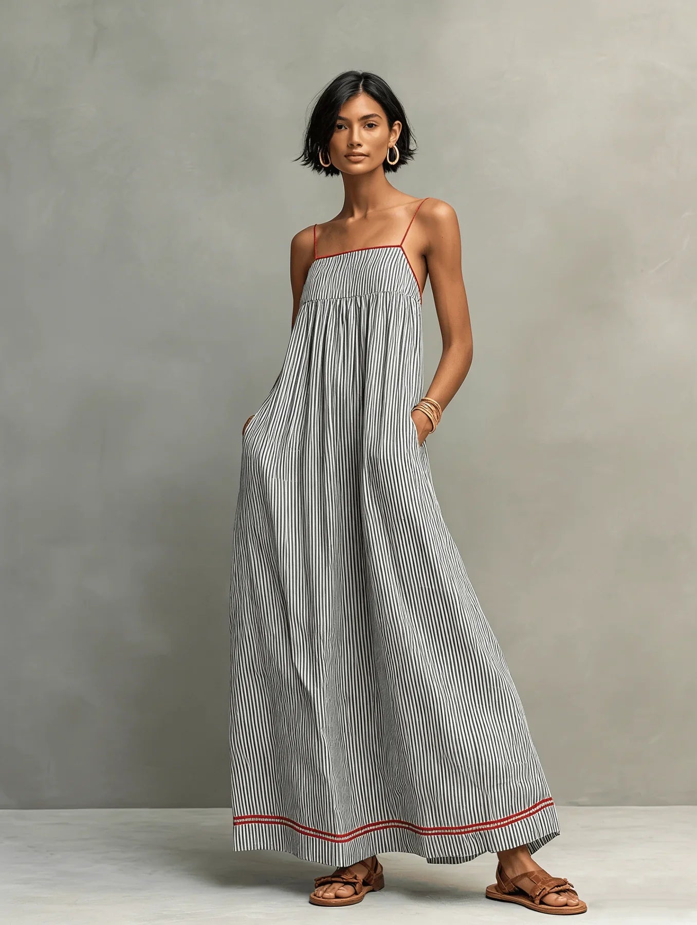 Striped Contrast Trim Maxi Dress